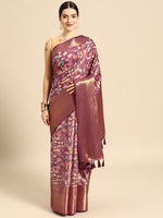 Thumbnail for Purple Kanchipuram Silk Digital Print Floral Saree with Unstitched Blouse - Hiral Fashion - Distacart