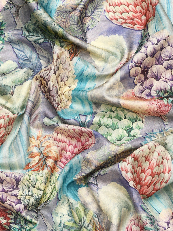 Blue Kanchipuram Silk Digital Print Floral Saree with Unstitched Blouse - Hiral Fashion - Distacart