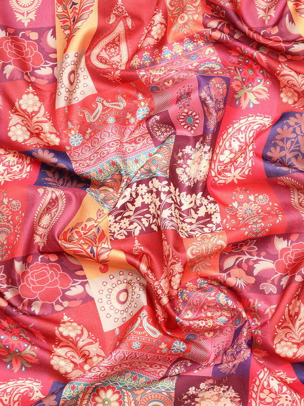 Multicolor Kanchipuram Silk Digital Print Paisely Saree with Unstitched Blouse - Hiral Fashion - Distacart