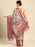 Thumbnail for Multicolor Kanchipuram Silk Digital Print Floral Saree with Unstitched Blouse - Hiral Fashion - Distacart