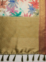 Thumbnail for Beige Kanjeevaram Silk Digital Print Floral Saree with Unstitched Blouse - Hiral Fashion - Distacart
