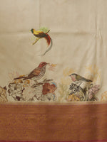 Thumbnail for Beige Kanjeevaram Silk Digital Print Animal Print Saree with Unstitched Blouse - Hiral Fashion - Distacart