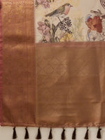 Thumbnail for Beige Kanjeevaram Silk Digital Print Animal Print Saree with Unstitched Blouse - Hiral Fashion - Distacart