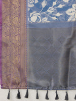 Thumbnail for Blue Kanjeevaram Silk Digital Print Floral Saree with Unstitched Blouse - Hiral Fashion - Distacart