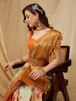 Thumbnail for Green Kanjeevaram Silk Digital Print Floral Saree with Unstitched Blouse - Hiral Fashion - Distacart