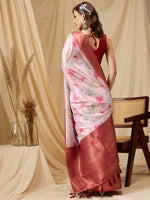 Thumbnail for Pink Kanjeevaram Silk Digital Print Floral Saree with Unstitched Blouse - Hiral Fashion - Distacart