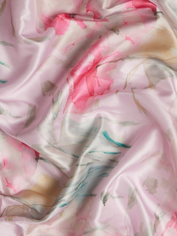 Pink Kanjeevaram Silk Digital Print Floral Saree with Unstitched Blouse - Hiral Fashion - Distacart