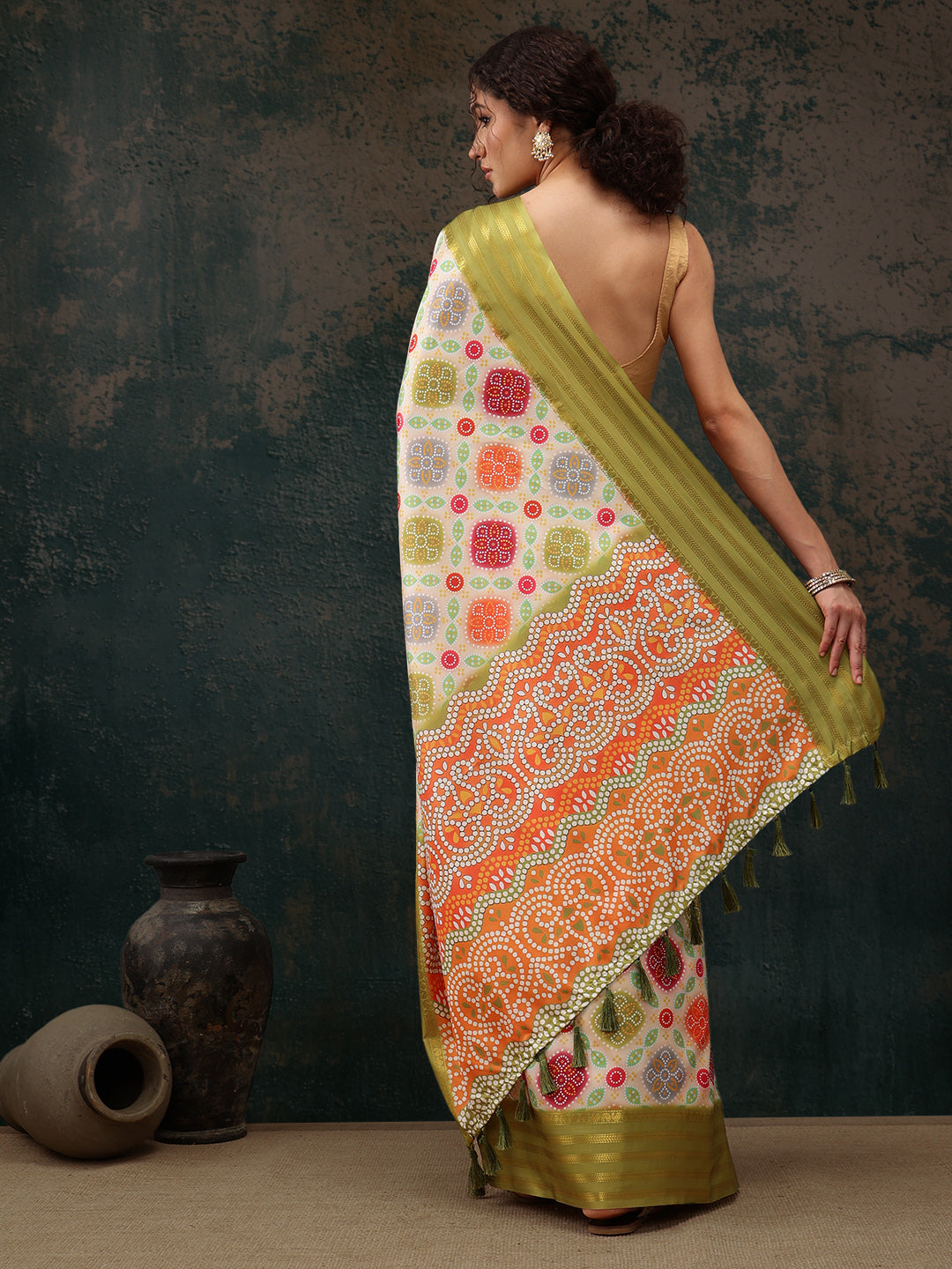 Multicolor Silk Blend Digital Print Bandhani Saree with Unstitched Blouse - Hiral Fashion - Distacart