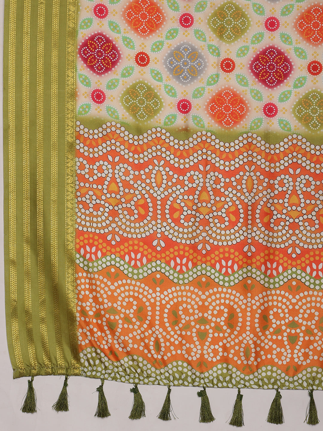 Multicolor Silk Blend Digital Print Bandhani Saree with Unstitched Blouse - Hiral Fashion - Distacart