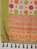 Thumbnail for Multicolor Silk Blend Digital Print Bandhani Saree with Unstitched Blouse - Hiral Fashion - Distacart