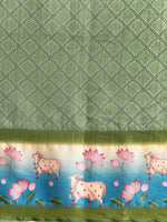 Thumbnail for Green Kanjeevaram Silk Digital Print Geomatric Saree with Unstitched Blouse - Hiral Fashion - Distacart