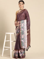Thumbnail for Purple Kanjeevaram Silk Digital Print Geomatric Saree with Unstitched Blouse - Hiral Fashion - Distacart