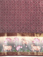 Thumbnail for Purple Kanjeevaram Silk Digital Print Geomatric Saree with Unstitched Blouse - Hiral Fashion - Distacart