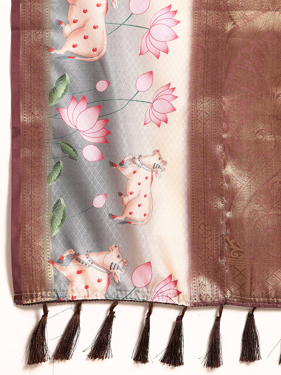 Purple Kanjeevaram Silk Digital Print Geomatric Saree with Unstitched Blouse - Hiral Fashion - Distacart