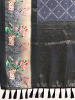 Thumbnail for Navy Blue Kanjeevaram Silk Digital Print Geomatric Saree with Unstitched Blouse - Hiral Fashion - Distacart