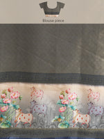 Thumbnail for Navy Blue Kanjeevaram Silk Digital Print Geomatric Saree with Unstitched Blouse - Hiral Fashion - Distacart