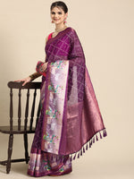 Thumbnail for Purple Kanjeevaram Silk Digital Print Geomatric Saree with Unstitched Blouse - Hiral Fashion - Distacart
