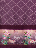 Thumbnail for Purple Kanjeevaram Silk Digital Print Geomatric Saree with Unstitched Blouse - Hiral Fashion - Distacart