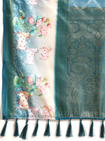 Thumbnail for Turquoise Kanjeevaram Silk Digital Print Geomatric Saree with Unstitched Blouse - Hiral Fashion - Distacart