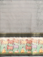 Thumbnail for Gray Kanjeevaram Silk Digital Print Striped Saree with Unstitched Blouse - Hiral Fashion - Distacart