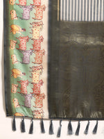 Thumbnail for Gray Kanjeevaram Silk Digital Print Striped Saree with Unstitched Blouse - Hiral Fashion - Distacart