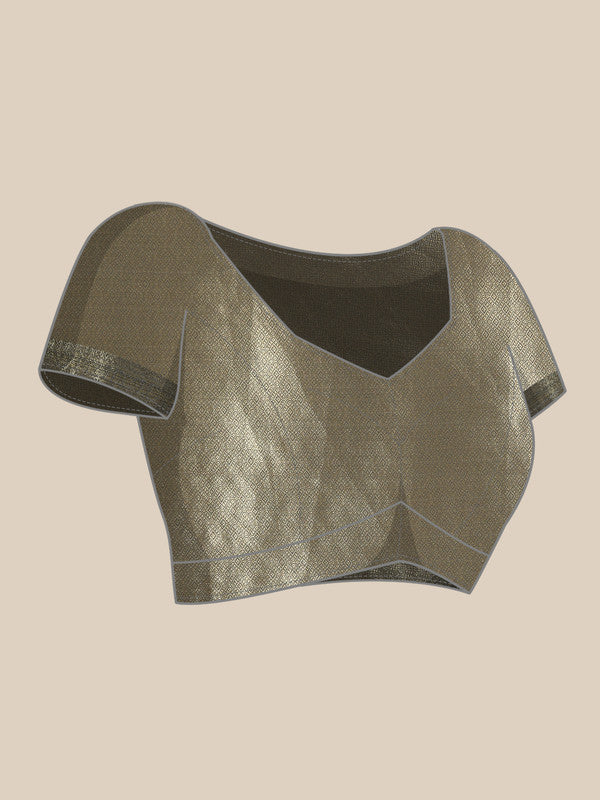 Gray Kanjeevaram Silk Digital Print Striped Saree with Unstitched Blouse - Hiral Fashion - Distacart