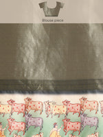 Thumbnail for Gray Kanjeevaram Silk Digital Print Striped Saree with Unstitched Blouse - Hiral Fashion - Distacart