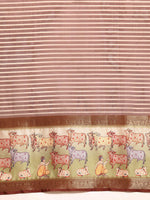 Thumbnail for Maroon Kanjeevaram Silk Digital Print Striped Saree with Unstitched Blouse - Hiral Fashion - Distacart