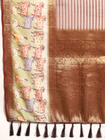 Thumbnail for Maroon Kanjeevaram Silk Digital Print Striped Saree with Unstitched Blouse - Hiral Fashion - Distacart