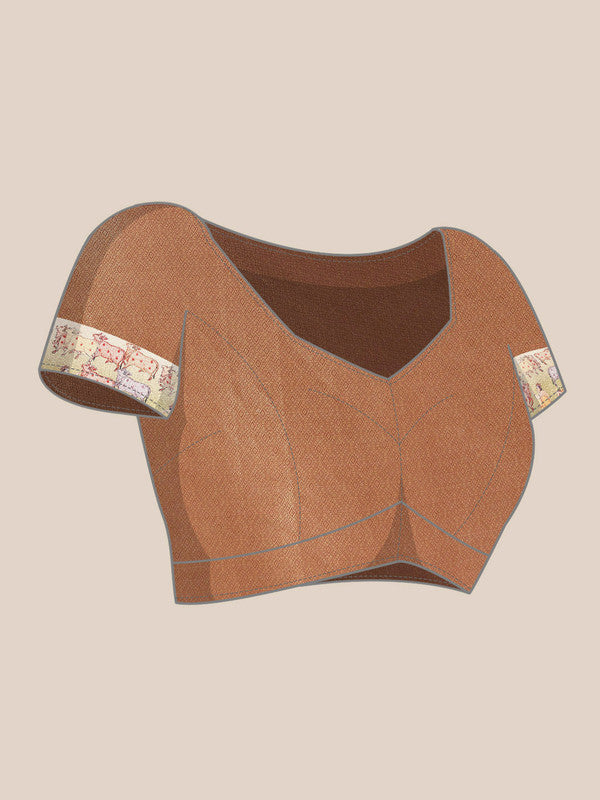 Maroon Kanjeevaram Silk Digital Print Striped Saree with Unstitched Blouse - Hiral Fashion - Distacart