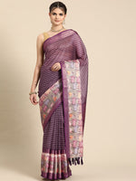 Thumbnail for Purple Kanjeevaram Silk Digital Print Striped Saree with Unstitched Blouse - Hiral Fashion - Distacart