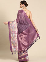 Thumbnail for Purple Kanjeevaram Silk Digital Print Striped Saree with Unstitched Blouse - Hiral Fashion - Distacart