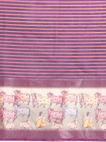 Thumbnail for Purple Kanjeevaram Silk Digital Print Striped Saree with Unstitched Blouse - Hiral Fashion - Distacart