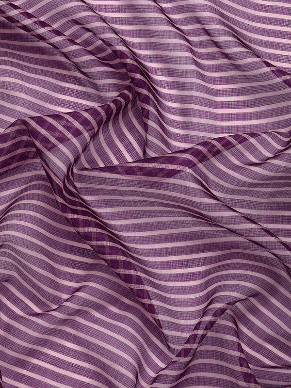 Purple Kanjeevaram Silk Digital Print Striped Saree with Unstitched Blouse - Hiral Fashion - Distacart