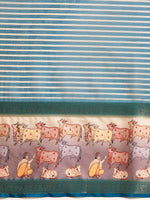 Thumbnail for Turquoise Kanjeevaram Silk Digital Print Striped Saree with Unstitched Blouse - Hiral Fashion - Distacart