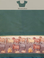 Thumbnail for Turquoise Kanjeevaram Silk Digital Print Striped Saree with Unstitched Blouse - Hiral Fashion - Distacart