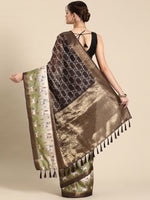Thumbnail for Brown Kanjeevaram Silk Digital Print Geomatric Saree with Unstitched Blouse - Hiral Fashion - Distacart