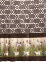 Thumbnail for Brown Kanjeevaram Silk Digital Print Geomatric Saree with Unstitched Blouse - Hiral Fashion - Distacart