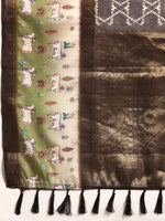 Thumbnail for Brown Kanjeevaram Silk Digital Print Geomatric Saree with Unstitched Blouse - Hiral Fashion - Distacart