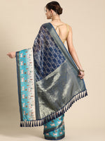 Thumbnail for Blue Kanjeevaram Silk Digital Print Geomatric Saree with Unstitched Blouse - Hiral Fashion - Distacart
