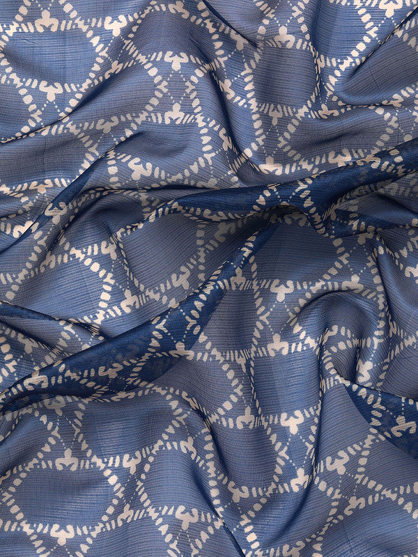 Blue Kanjeevaram Silk Digital Print Geomatric Saree with Unstitched Blouse - Hiral Fashion - Distacart