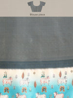 Thumbnail for Blue Kanjeevaram Silk Digital Print Geomatric Saree with Unstitched Blouse - Hiral Fashion - Distacart