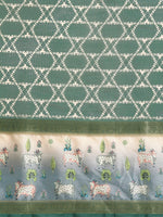 Thumbnail for Green Kanjeevaram Silk Digital Print Geomatric Saree with Unstitched Blouse - Hiral Fashion - Distacart