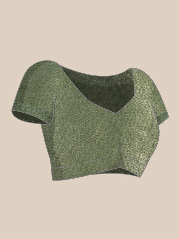 Green Kanjeevaram Silk Digital Print Geomatric Saree with Unstitched Blouse - Hiral Fashion - Distacart