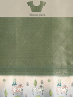 Thumbnail for Green Kanjeevaram Silk Digital Print Geomatric Saree with Unstitched Blouse - Hiral Fashion - Distacart