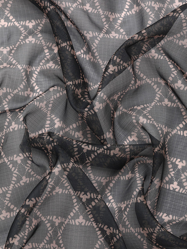 Gray Kanjeevaram Silk Digital Print Geomatric Saree with Unstitched Blouse - Hiral Fashion - Distacart