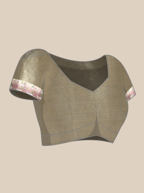 Gray Kanjeevaram Silk Digital Print Geomatric Saree with Unstitched Blouse - Hiral Fashion - Distacart