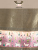 Thumbnail for Gray Kanjeevaram Silk Digital Print Geomatric Saree with Unstitched Blouse - Hiral Fashion - Distacart