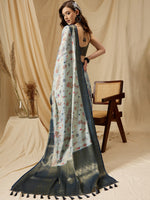 Thumbnail for Gray Tissue Silk Digital Print Floral Saree with Unstitched Blouse - Hiral Fashion - Distacart