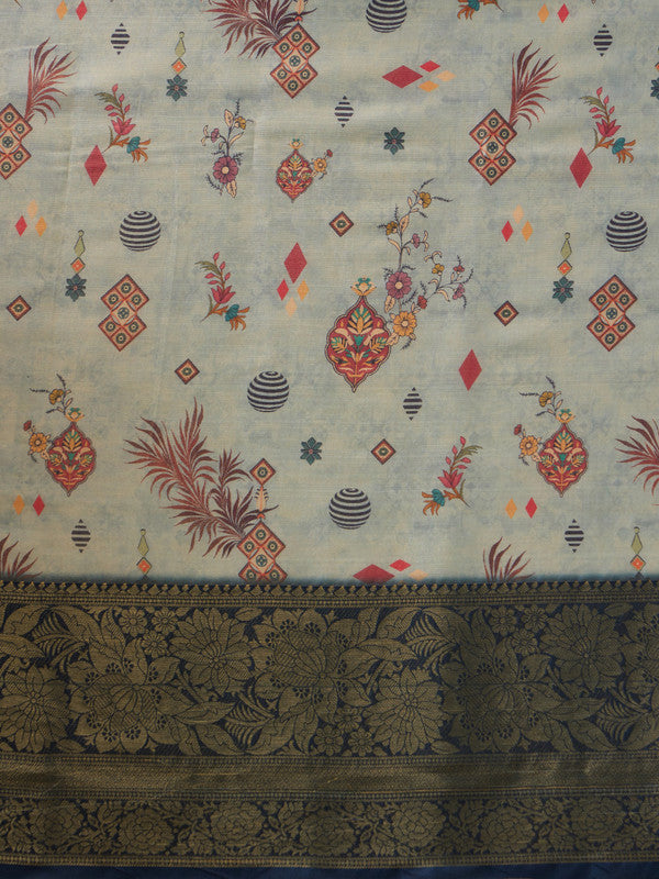 Gray Tissue Silk Digital Print Floral Saree with Unstitched Blouse - Hiral Fashion - Distacart